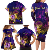 Marshall Islands Family Matching Long Sleeve Bodycon Dress and Hawaiian Shirt Whale Hibiscus Polynesian