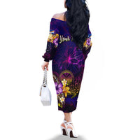 Marshall Islands Family Matching Off The Shoulder Long Sleeve Dress and Hawaiian Shirt Whale Hibiscus Polynesian