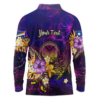 Marshall Islands Long Sleeve Polo Shirt Whale Hibiscus Polynesian