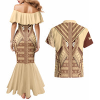 Fiji Bula Couples Matching Mermaid Dress and Hawaiian Shirt Tapa Pattern Design DT02 - Polynesian Pride