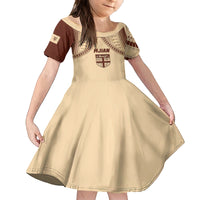 Fiji Bula Family Matching Puletasi Dress and Hawaiian Shirt Tapa Pattern Design DT02 Daughter's Dress Beige - Polynesian Pride