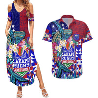Manu Samoa Rugby 2023 Couples Matching Summer Maxi Dress and Hawaiian Shirt Humpback Whale Hexagon Tribal Tropical Style DT02 Blue - Polynesian Pride