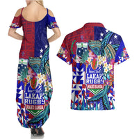 Manu Samoa Rugby 2023 Couples Matching Summer Maxi Dress and Hawaiian Shirt Humpback Whale Hexagon Tribal Tropical Style DT02 - Polynesian Pride