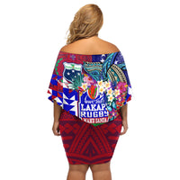 Manu Samoa Rugby 2023 Off Shoulder Short Dress Humpback Whale Hexagon Tribal Tropical Style DT02 - Polynesian Pride