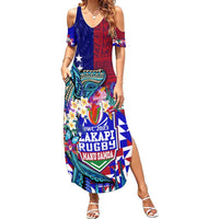 Manu Samoa Rugby 2023 Summer Maxi Dress Humpback Whale Hexagon Tribal Tropical Style DT02 Women Blue - Polynesian Pride