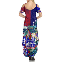 Manu Samoa Rugby 2023 Summer Maxi Dress Humpback Whale Hexagon Tribal Tropical Style DT02 - Polynesian Pride