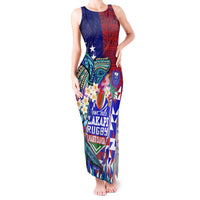 Manu Samoa Rugby 2023 Tank Maxi Dress Humpback Whale Hexagon Tribal Tropical Style DT02 Women Blue - Polynesian Pride