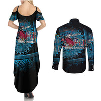 Fiji Rugby Couples Matching Summer Maxi Dress and Long Sleeve Button Shirts Bring The Heat DT02 - Polynesian Pride