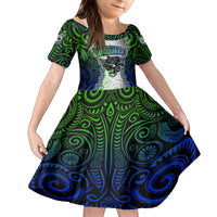 Personalised New Zealand Warriors Family Matching Long Sleeve Bodycon Dress and Hawaiian Shirt Maori Silver Fern Green DT02 Daughter's Dress Green - Polynesian Pride