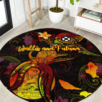 Wallis and Futuna Round Carpet Octopus Plumeria Polynesian Tattoo