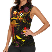 Wallis and Futuna Women Sleeveless Polo Shirt Octopus Plumeria Polynesian Tattoo