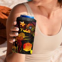 Tahiti French Polynesia 4 in 1 Can Cooler Tumbler Octopus Plumeria Polynesian Tattoo