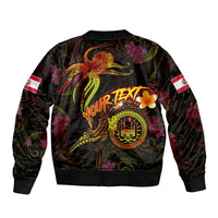 Tahiti French Polynesia Sleeve Zip Bomber Jacket Octopus Plumeria Polynesian Tattoo