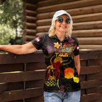 Tahiti French Polynesia Women Polo Shirt Octopus Plumeria Polynesian Tattoo