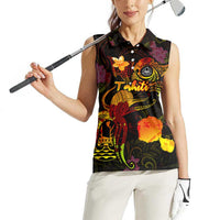 Tahiti French Polynesia Women Sleeveless Polo Shirt Octopus Plumeria Polynesian Tattoo