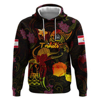 Tahiti French Polynesia Zip Hoodie Octopus Plumeria Polynesian Tattoo