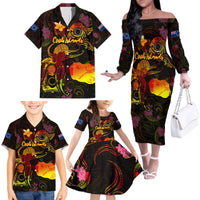 Cook Islands Family Matching Off The Shoulder Long Sleeve Dress and Hawaiian Shirt Octopus Plumeria Polynesian Tattoo
