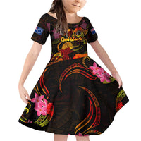 Cook Islands Family Matching Off Shoulder Short Dress and Hawaiian Shirt Octopus Plumeria Polynesian Tattoo