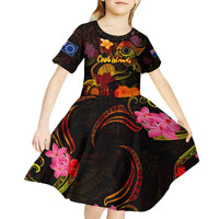 Cook Islands Kid Short Sleeve Dress Octopus Plumeria Polynesian Tattoo DT02 - Polynesian Pride