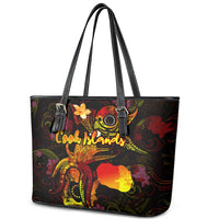 Cook Islands Leather Tote Bag Octopus Plumeria Polynesian Tattoo