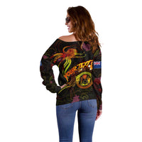 Cook Islands Off Shoulder Sweater Octopus Plumeria Polynesian Tattoo