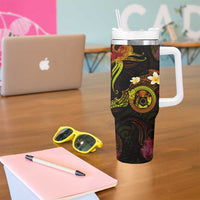 Cook Islands Tumbler With Handle Octopus Plumeria Polynesian Tattoo