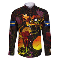 Nauru Family Matching Off The Shoulder Long Sleeve Dress and Hawaiian Shirt Octopus Plumeria Polynesian Tattoo