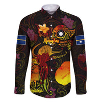 Nauru Family Matching Off Shoulder Maxi Dress and Hawaiian Shirt Octopus Plumeria Polynesian Tattoo