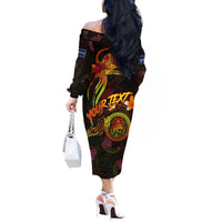 Nauru Off The Shoulder Long Sleeve Dress Octopus Plumeria Polynesian Tattoo