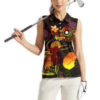 Nauru Women Sleeveless Polo Shirt Octopus Plumeria Polynesian Tattoo