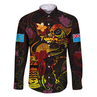 Tuvalu Family Matching Off The Shoulder Long Sleeve Dress and Hawaiian Shirt Octopus Plumeria Polynesian Tattoo