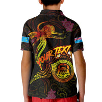 Tuvalu Kid Polo Shirt Octopus Plumeria Polynesian Tattoo