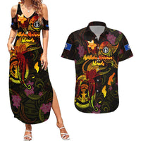 Northern Mariana Islands Couples Matching Summer Maxi Dress and Hawaiian Shirt Octopus Plumeria Polynesian Tattoo