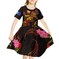 Northern Mariana Islands Kid Short Sleeve Dress Octopus Plumeria Polynesian Tattoo