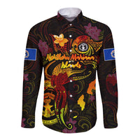 Northern Mariana Islands Long Sleeve Button Shirt Octopus Plumeria Polynesian Tattoo