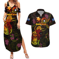 Marshall Islands Couples Matching Summer Maxi Dress and Hawaiian Shirt Octopus Plumeria Polynesian Tattoo