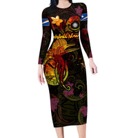 Marshall Islands Family Matching Long Sleeve Bodycon Dress and Hawaiian Shirt Octopus Plumeria Polynesian Tattoo