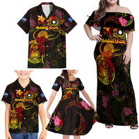 Marshall Islands Family Matching Off Shoulder Maxi Dress and Hawaiian Shirt Octopus Plumeria Polynesian Tattoo