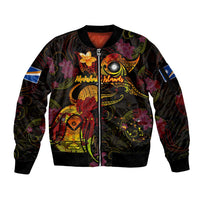 Marshall Islands Sleeve Zip Bomber Jacket Octopus Plumeria Polynesian Tattoo