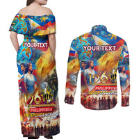 Custom The Philippines 126th Independence Anniversary Couples Matching Off Shoulder Maxi Dress and Long Sleeve Button Shirt Art Style DT02 - Polynesian Pride