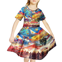 Custom The Philippines 126th Independence Anniversary Kid Short Sleeve Dress Art Style