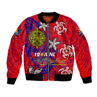 Personalized Philippines 12 June Independence Day Bomber Jacket Polynesian Turtle Plumeria