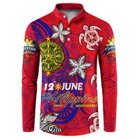 Personalized Philippines 12 June Independence Day Button Sweatshirt Polynesian Turtle Plumeria DT02 Red - Polynesian Pride