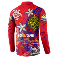 Personalized Philippines 12 June Independence Day Button Sweatshirt Polynesian Turtle Plumeria DT02 - Polynesian Pride