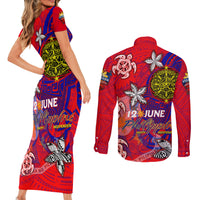 Personalized Philippines 12 June Independence Day Couples Matching Short Sleeve Bodycon Dress and Long Sleeve Button Shirt Polynesian Turtle Plumeria DT02 - Polynesian Pride