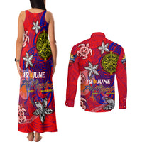Personalized Philippines 12 June Independence Day Couples Matching Tank Maxi Dress and Long Sleeve Button Shirt Polynesian Turtle Plumeria DT02 - Polynesian Pride
