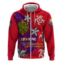 Personalized Philippines 12 June Independence Day Hoodie Polynesian Turtle Plumeria DT02 Zip Hoodie Red - Polynesian Pride