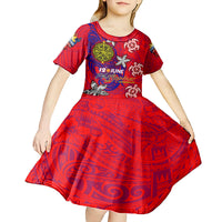 Personalized Philippines 12 June Independence Day Kid Short Sleeve Dress Polynesian Turtle Plumeria DT02 - Polynesian Pride