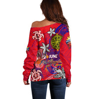Personalized Philippines 12 June Independence Day Off Shoulder Sweater Polynesian Turtle Plumeria DT02 - Polynesian Pride