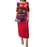 Personalized Philippines 12 June Independence Day Puletasi Polynesian Turtle Plumeria DT02 Long Dress Red - Polynesian Pride